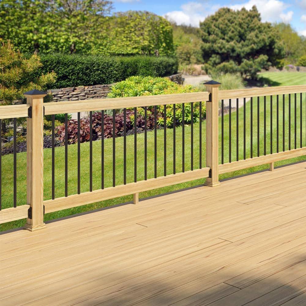 Pine Rails ProWood 6 ft. Southern Yellow Pine Rail Kit with Aluminum Round Balust ...