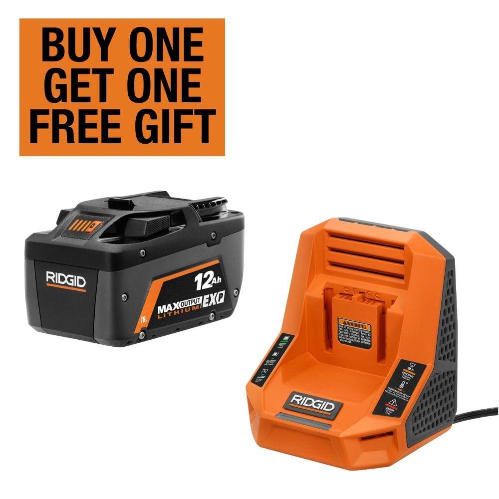 RIDGID 18V 12.0 Ah MAX Output EXP Lithium-Ion Battery with Free 18V Ra ...