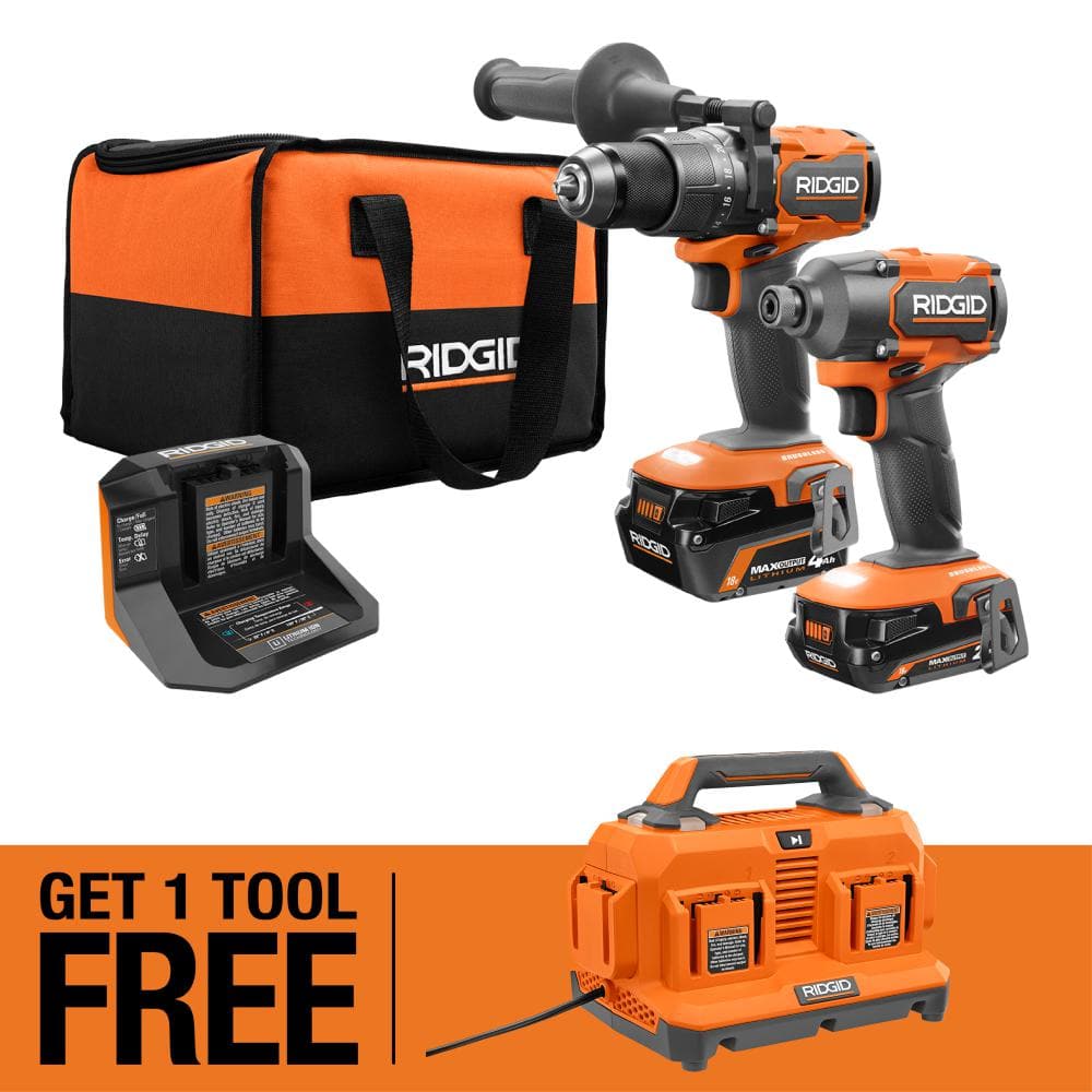 RIDGID 18V Brushless Cordless 2-Tool Combo Kit w/ (2) Batteries, Charg ...