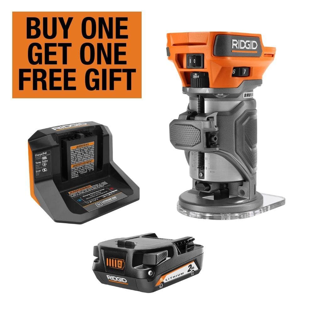 RIDGID 18V Brushless Cordless Compact Trim Router Kit with 18V Lithium ...