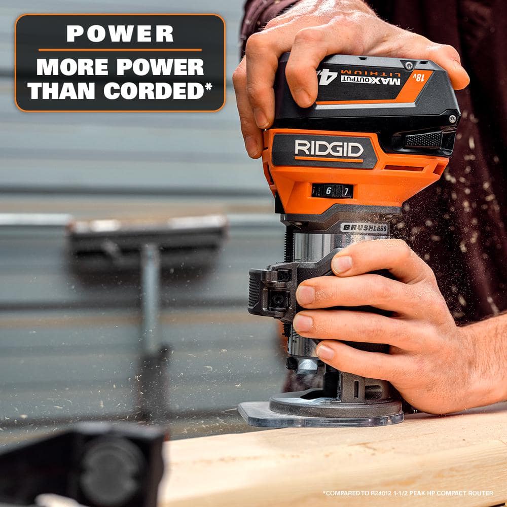 Arbor Router RIDGID 18V Brushless Cordless Compact Trim Router Kit with 18V Lithium ...