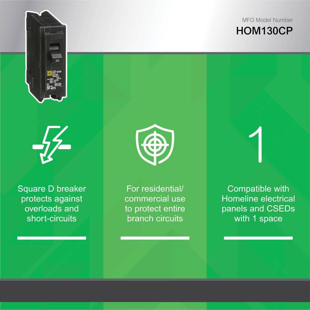 Hom130cp Square D Homeline 30 Amp Single-Pole Circuit Breaker(HOM130CP) – PROARB