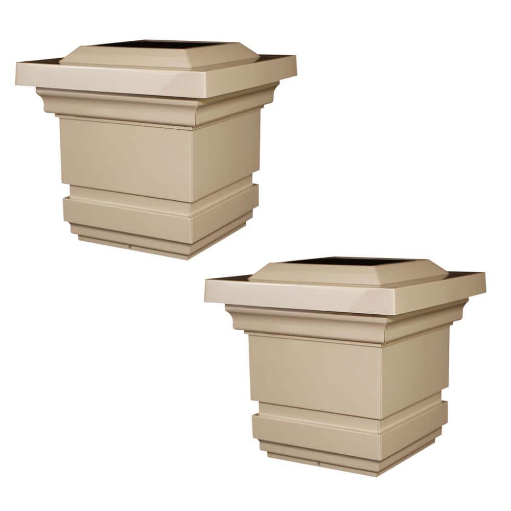 CLASSY CAPS Classy 4 in. x 4 in. Outdoor Tan Vinyl LED Solar Post Cap ...
