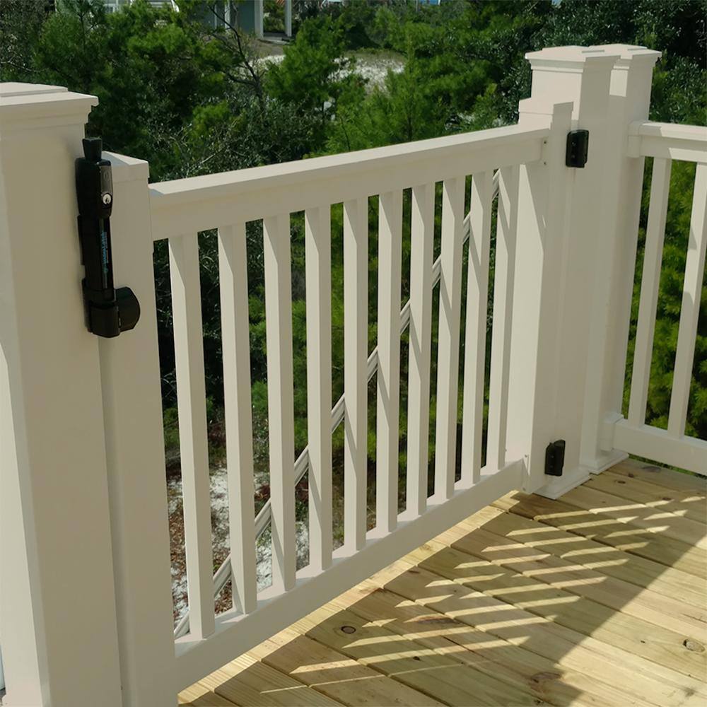 Openable Railing Gate Weatherables Vanderbilt 3.5 ft. H x 5 ft. W Tan Vinyl Railing Gate Kit ...