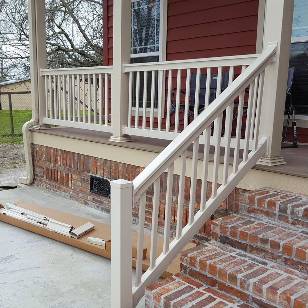 Vinyl Step Railing Weatherables Riviera 3.5 ft. H x 6 ft. W Tan Vinyl Stair Railing Kit ...