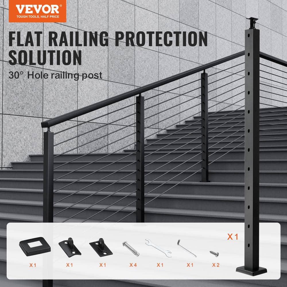 VEVOR Cable Railing Post 42 in. L x 1 in. W x 2 in. H Steel 30° Angled ...