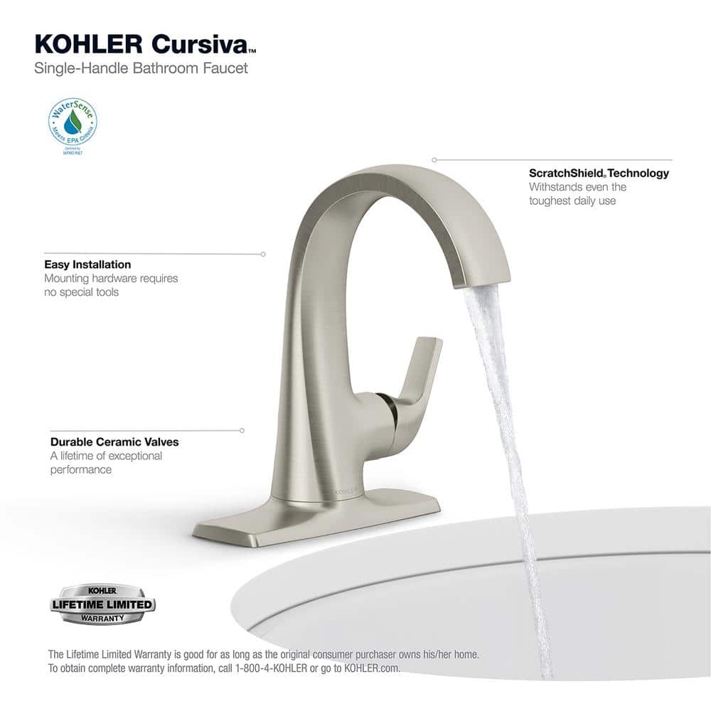 KOHLER Cursiva Single Handle Single Hole Bathroom Faucet in Vibrant Br ...