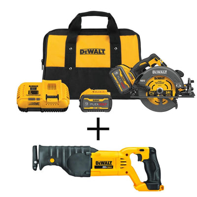 FLEXVOLT 60-Volt MAX Li-Ion 7-1/4 in. Cordless Brushless Circular Saw Kit with 20-Volt Reciprocating Saw (Tool-Only) - Super Arbor