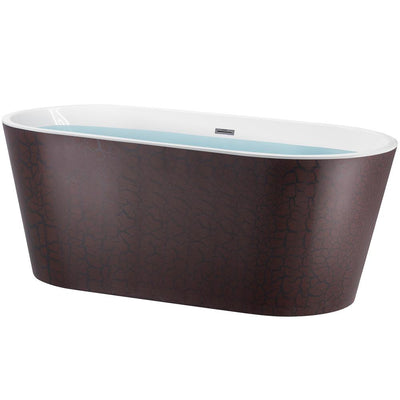 59 in. Acrylic Center Drain Oval Double Ended Flatbottom Freestanding Bathtub in Reddish Brown - Super Arbor