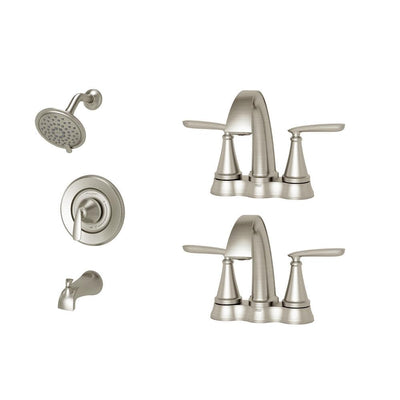 Somerville 4 in. Centerset Bathroom Faucet Set of 2 and Single-Handle 3-Spray Tub and Shower Faucet Set Brushed Nickel - Super Arbor