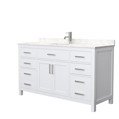 Beckett 60 in. W x 22 in. D Single Bath Vanity in White with Cultured Marble Vanity Top in Carrara with White Basin - Super Arbor
