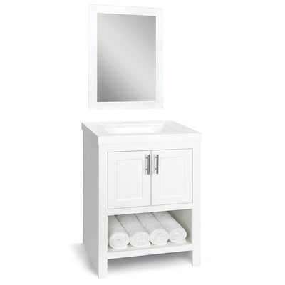 Spa 24 in. W x 18.75 in. D Bath Vanity in White with Cultured Marble Vanity Top in White with White Sink and Mirror - Super Arbor