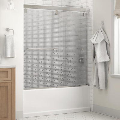 Everly 60 in. x 59-1/4 in. Mod Semi-Frameless Sliding Bathtub Door in Chrome and 1/4 in. (6mm) Mozaic Glass - Super Arbor
