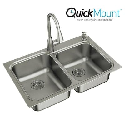 Moen Kelsa 33-in x 22-in Stainless Steel Double Equal Bowl Drop-In or Undermount 2-Hole Residential Kitchen Sink All-in-One Kit