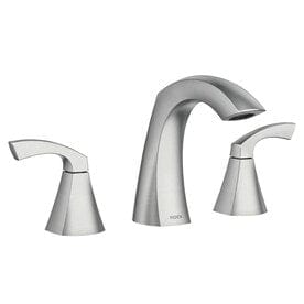 Moen Lindor Spot Resist Brushed Nickel 2-Handle Widespread WaterSense Bathroom Sink Faucet with Drain - Super Arbor