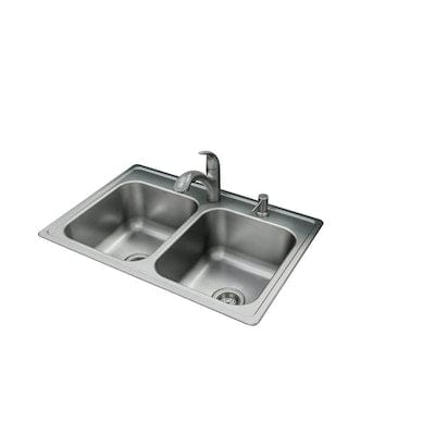 Moen Galvin 22-in x 33-in Stainless Steel Double Equal Bowl Drop-In 2-Hole Residential Kitchen Sink All-in-One Kit