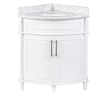 Aberdeen 32 in. W x 23 in. D Corner Vanity in White with Carrara Marble Top with White Sinks - Super Arbor