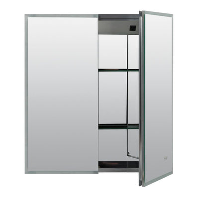 25.6 in. W x 27.6 in. H Designer Series Home Edge-Lit Framed LED Mirror Medicine Cabinet in Aluminum, Bi-View - Super Arbor