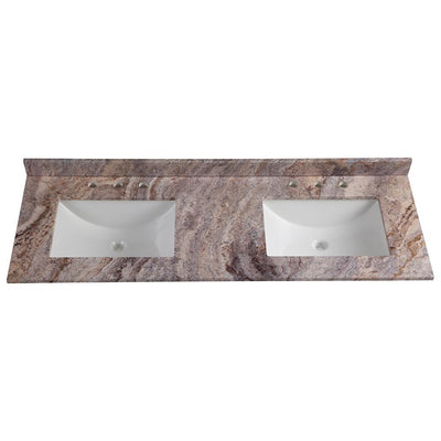 61 in. W x 22 in. D Stone Effects Double Vanity Top in Cold Fusion with White Sinks - Super Arbor