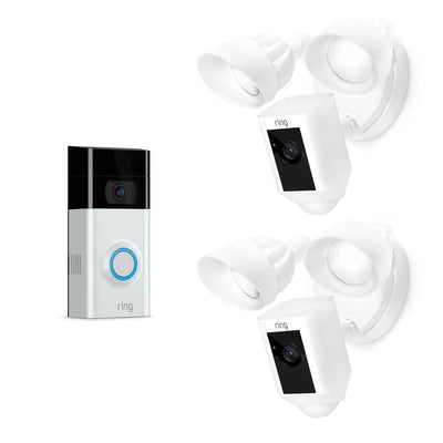Wireless Video Doorbell 2 with Floodlight Cam White (2-Pack) - Super Arbor