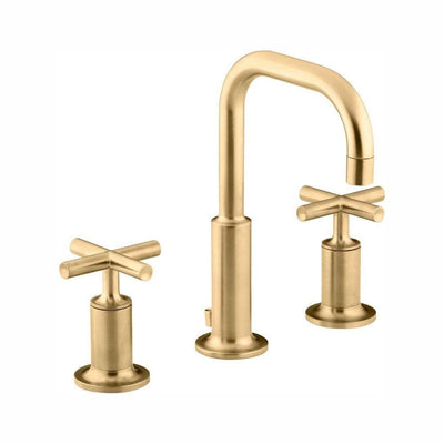 Purist 8 in. Widespread 2-Handle Mid-Arc Bathroom Faucet in Vibrant Modern Brushed Gold - Super Arbor