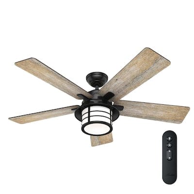 Hunter Lantern Bay LED 54-in Matte Black LED Indoor/Outdoor Ceiling Fan with Light Kit and Remote (5-Blade)