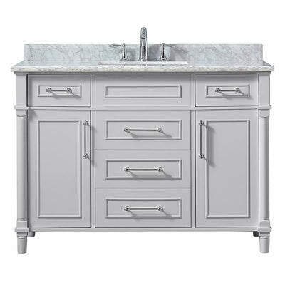 Aberdeen 48 in. W x 22 in. D Vanity in Dove Grey with Carrara Marble Top with White Sink - Super Arbor