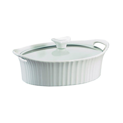 French White 1.5-Qt Oval Ceramic Casserole Dish with Glass Cover - Super Arbor