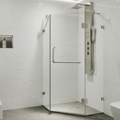 Piedmont 36.125 in. x 73.375 in. Frameless Neo-Angle Hinged Corner Shower Enclosure in Brushed Nickel with Clear Glass - Super Arbor