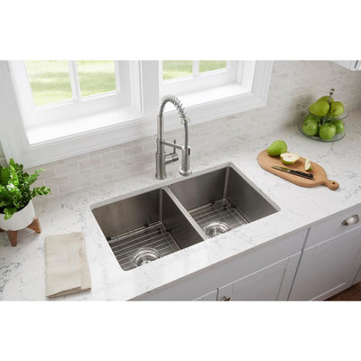 Tight Radius Stainless Steel 33 in. 18-Gauge Double Bowl Dual Mount Tight Radius Kitchen Sink with Grids and Strainers - Super Arbor