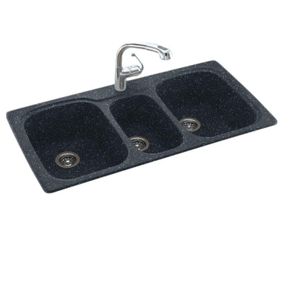 Drop-In/Undermount Solid Surface 44 in. 1-Hole 40/20/40 Triple Bowl Kitchen Sink in Black Galaxy - Super Arbor