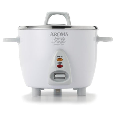 Simply 6-Cup Stainless Steel White Rice Cooker with Measuring Cup and Serving Spatula - Super Arbor