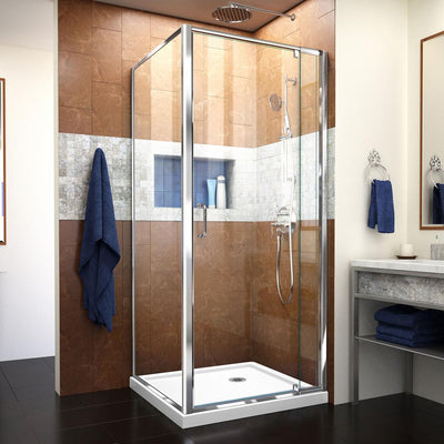 Flex 32 in. x 32 in. x 74.75 in. Corner Framed Pivot Shower Enclosure in Chrome with White Acrylic Base - Super Arbor