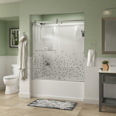 Simplicity 60 x 58-3/4 in. Frameless Contemporary Sliding Bathtub Door in Chrome with Mozaic Glass - Super Arbor