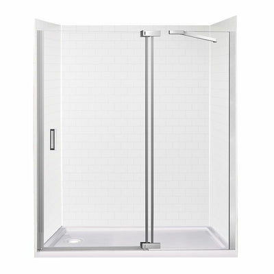 Lagoon Door and Panel 60 in. L x 30 in. W x 78 in. Wall Height Left Drain Alcove Shower Kit in White Subway and Silver - Super Arbor
