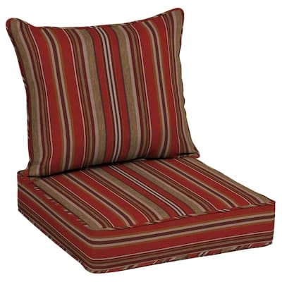 allen + roth 2-Piece Priscilla Stripe Red Deep Seat Patio Chair Cushion
