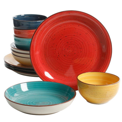 Color Speckle 12-Piece Casual Assorted Colors Stoneware Dinnerware Set (Service for 4) - Super Arbor