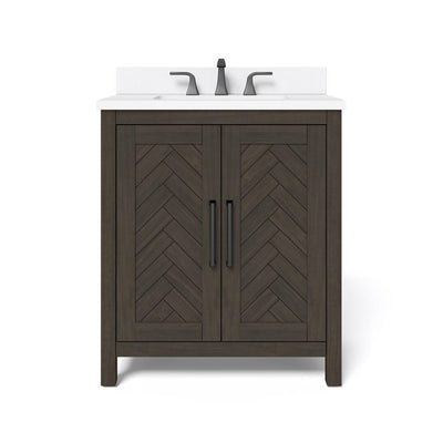 Leary 30 in. W x 34.5 in. H Bath Vanity in Dark Brown with Engineered Stone Vanity Top in White with White Basin - Super Arbor