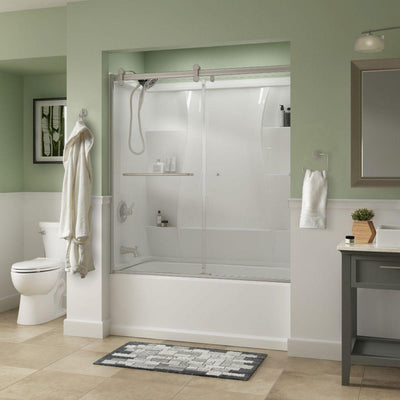 Simplicity 60 x 58-3/4 in. Frameless Contemporary Sliding Bathtub Door in Nickel with Clear Glass - Super Arbor