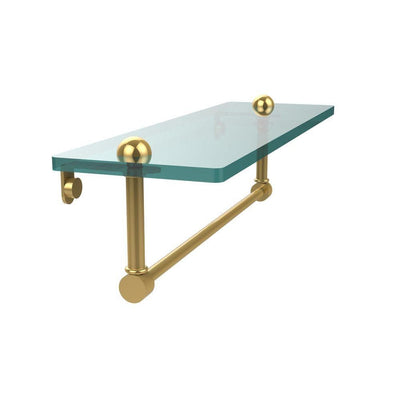 16 in. L  x 5 in. H  x 5 in. W Clear Glass Vanity Bathroom Shelf with Towel Bar in Polished Brass - Super Arbor