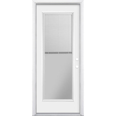32 in. x 80 in. Premium Full Lite Left Hand Inswing Mini Blind Primed Steel Prehung Front Exterior Door with Brickmold - Super Arbor
