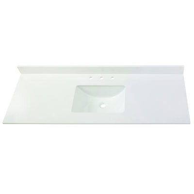 61 in. W Engineered Marble Single Sink Vanity Top in Winter White with White Trough Sink - Super Arbor