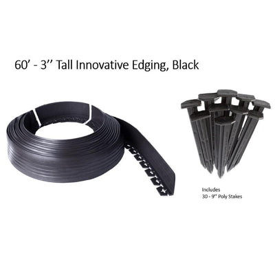 Valley View Industries 60 ft. L x 2 in. W x 3 in. H Black Tall Resin Innovative Edge No Dig Edging with 9 in. Poly Stakes (30-Quantity) - Super Arbor