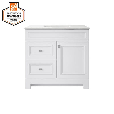 Sedgewood 36-1/2 in. W Bath Vanity in White with Solid Surface Technology Vanity Top in Arctic with White Sink - Super Arbor