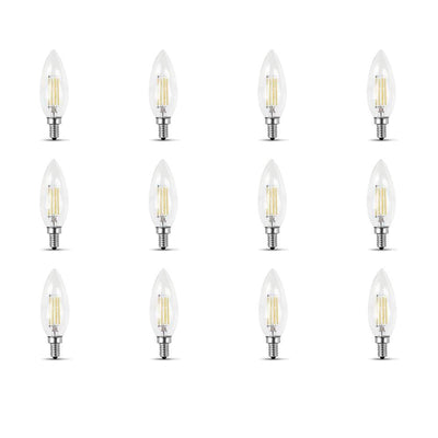 Feit Electric 60-Watt Equivalent B10 Candelabra Dimmable Filament Clear Glass Chandelier LED Light Bulb, Daylight (12-Pack) - Super Arbor