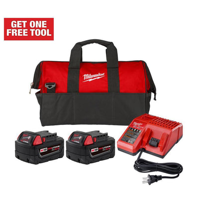 M18 18-Volt Lithium-Ion XC Starter Kit with (2) 5.0Ah Batteries, Charger & Contractor Bag - Super Arbor