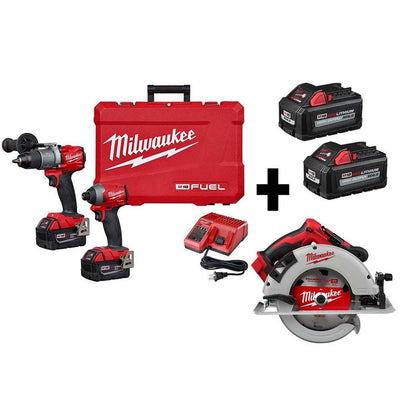 M18 FUEL 18-Volt Lithium-Ion Brushless Hammer Drill/Circular Saw/ Impact Driver Kit with Two 5.0 & Two 6.0 Batteries - Super Arbor