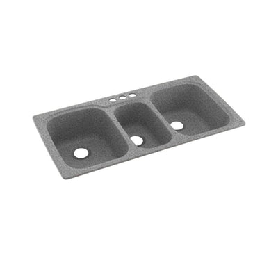 Dual-Mount Solid Surface 44 in. x 22 in. 3-Hole 40/20/40 Triple Bowl Kitchen Sink in Gray Granite - Super Arbor