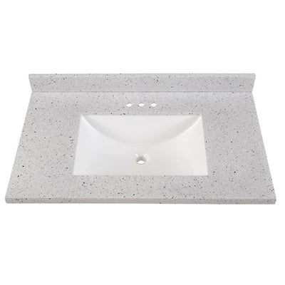 37 in. Solid Surface Vanity Top in Silver Ash with White Sink - Super Arbor