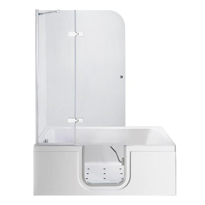 Laydown 60 in. Walk-in Air Bath Bathtub in White with LHS Hinged Middle Glass Door, Glass Door Screen, 2 in. LHS Drain - Super Arbor